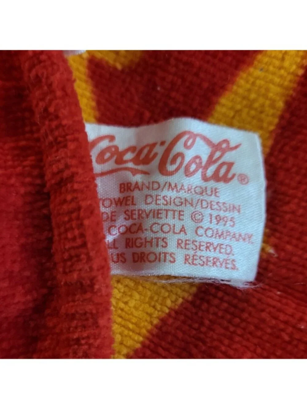 Vtg 1995 Coca Cola Beach Towel Red Multicolor Glass Bottle Cotton Terrycloth